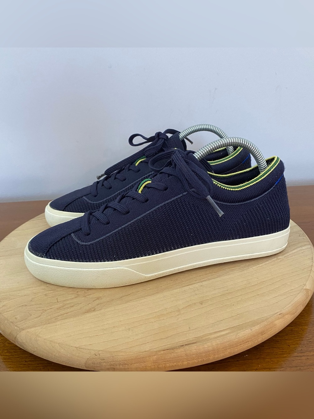 Rothy's The Lace Up Sneakers Navy Blue Yellow Trim Knit Women’s Size 10 Washable - Picture 3 of 16